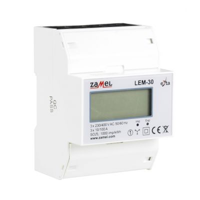Licznik energii elektrycznej 3-fazowy LCD 100A 4-MOD TYP: LEM-30 EXT10000235 ZAMEL (EXT10000235-WPL)